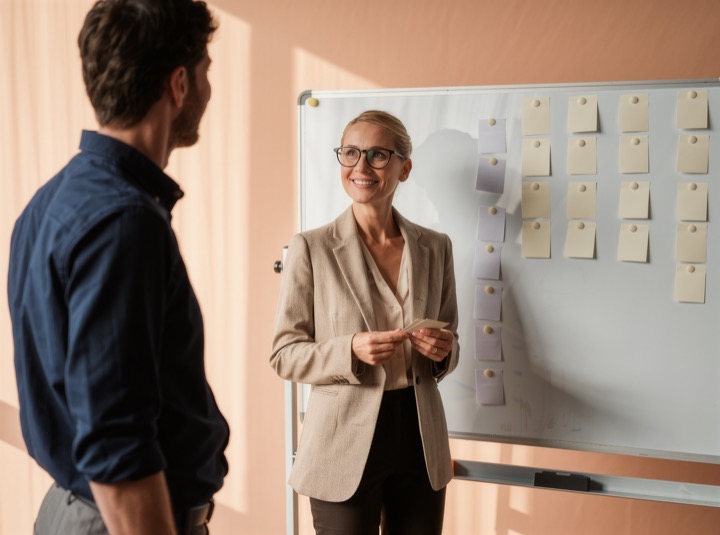 Founder sorting ideas on a wall (illustrative image)
